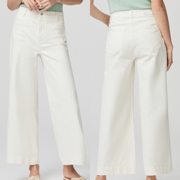 PAIGE Denim - PAIGE Sz 30 Harper High Waisted Wide Leg Ankle Jeans Tonal Ecru Distressed‎